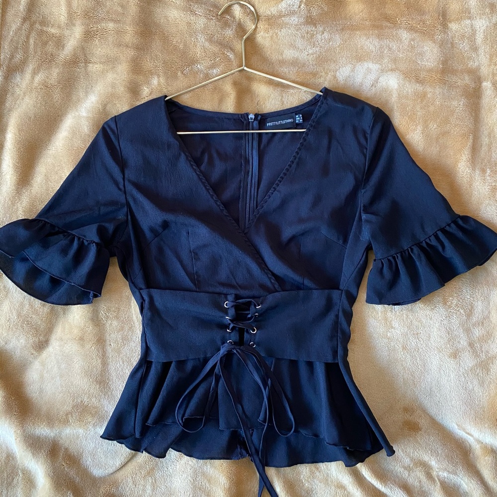 Ruffle Sleeve Corset Wrap Top